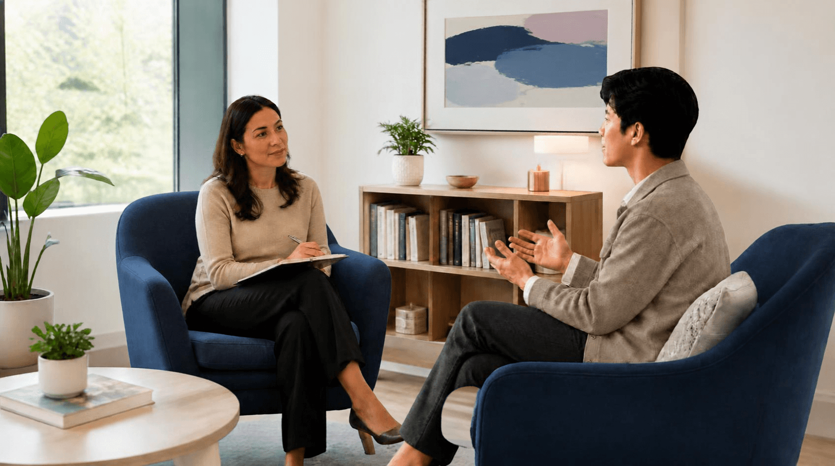 Calm clinic conversation space