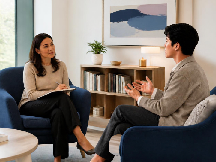 Calm clinic conversation space